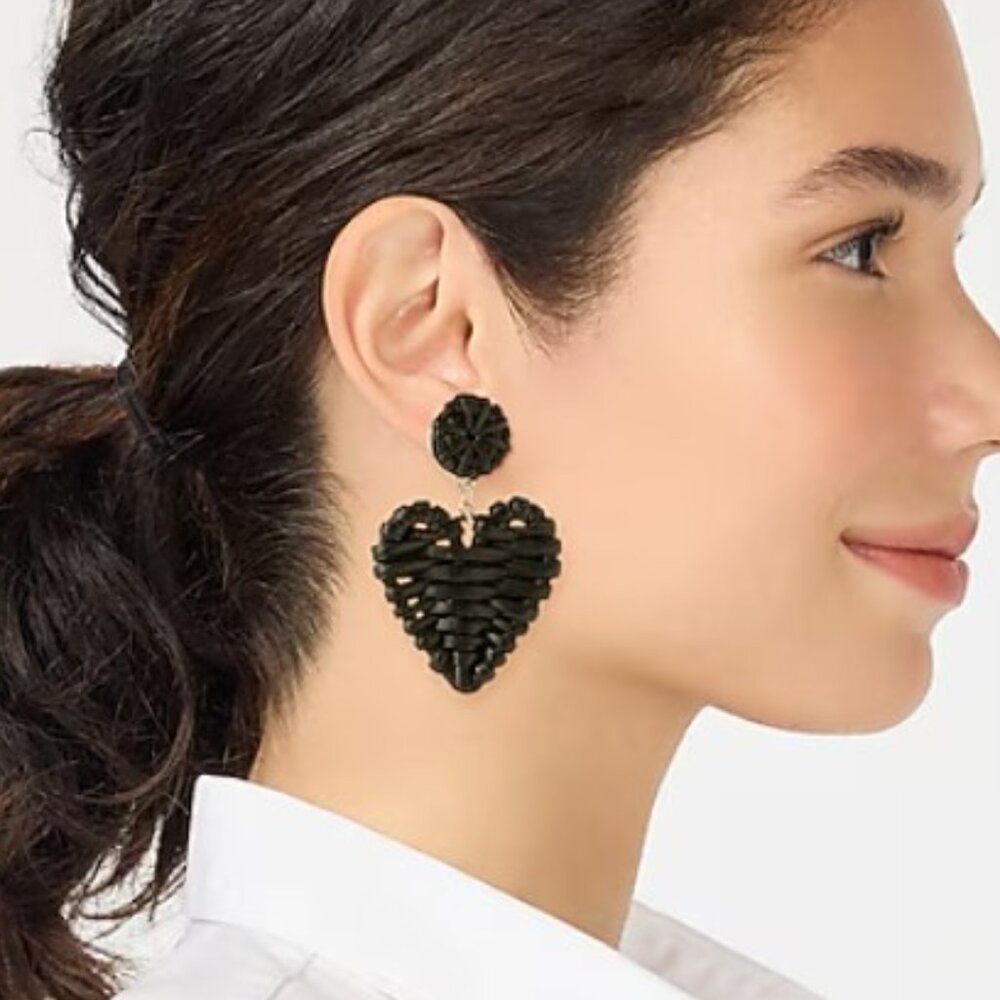 J. Crew Black Woven Heart Statement Earrings/NWT - Picture 3 of 12